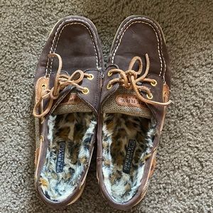 Faux Fur Lined Dark Brown Sperrys